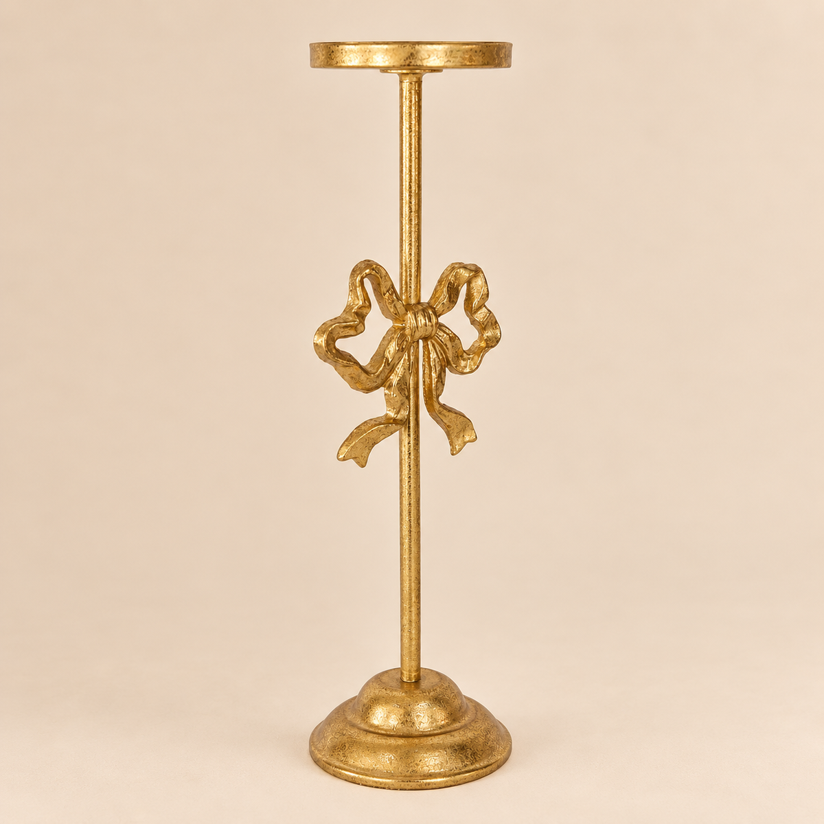 Portacandela Alto con Fiocco Oro Anticato 35,6 cm