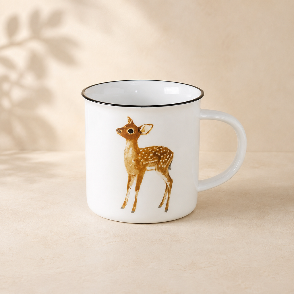 Tazza in ceramica con decoro cerbiatto