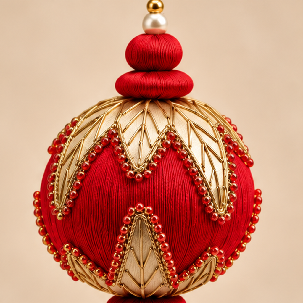 Sfera Natalizia EDG Rossa e Oro con Decorazioni Gioiello e Nappa Rossa Ø8xH28 cm