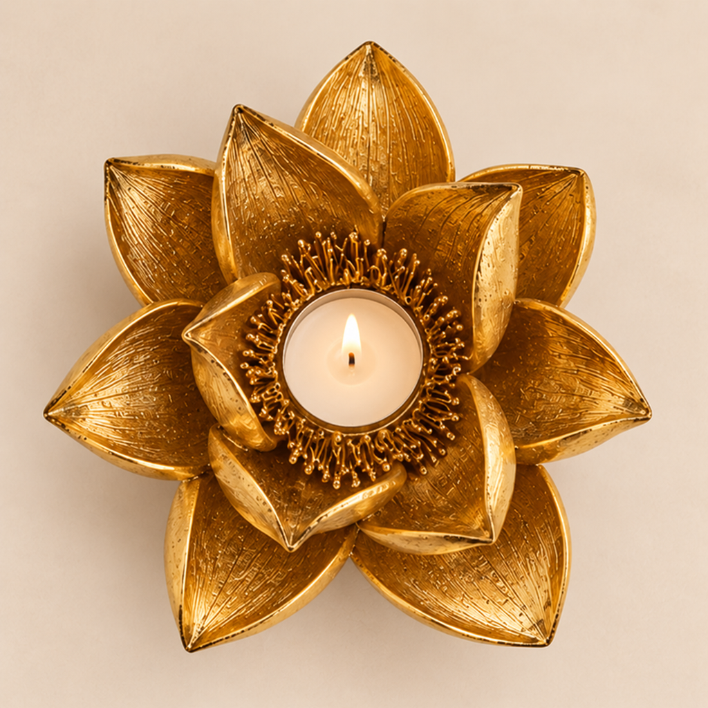Portacandela Magnolia Oro in Poliresina Ø18 x H7 cm - EDG