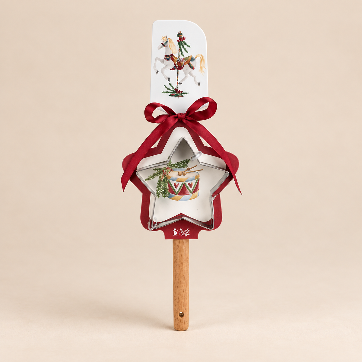 Set Spatola in Silicone e Stampino Stella La Giostra con Cavallo e Tamburo Natalizio – H 32 cm