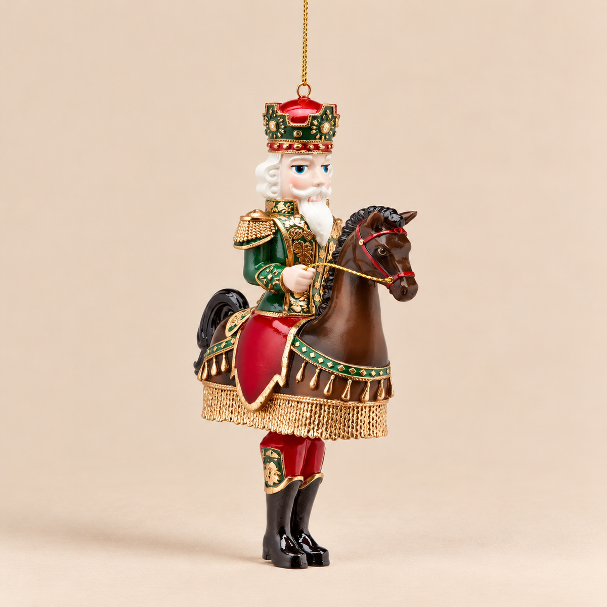 Pendente Natalizio EDG Schiaccianoci Re a Cavallo Rosso, Verde e Oro 33cm