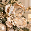 Fiore Magnolia Decorativa Champagne con Perle e Strass Ø 22