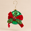 Sfera di Natale in Vetro Verde con Fiocco Rosso Ø 10 cm