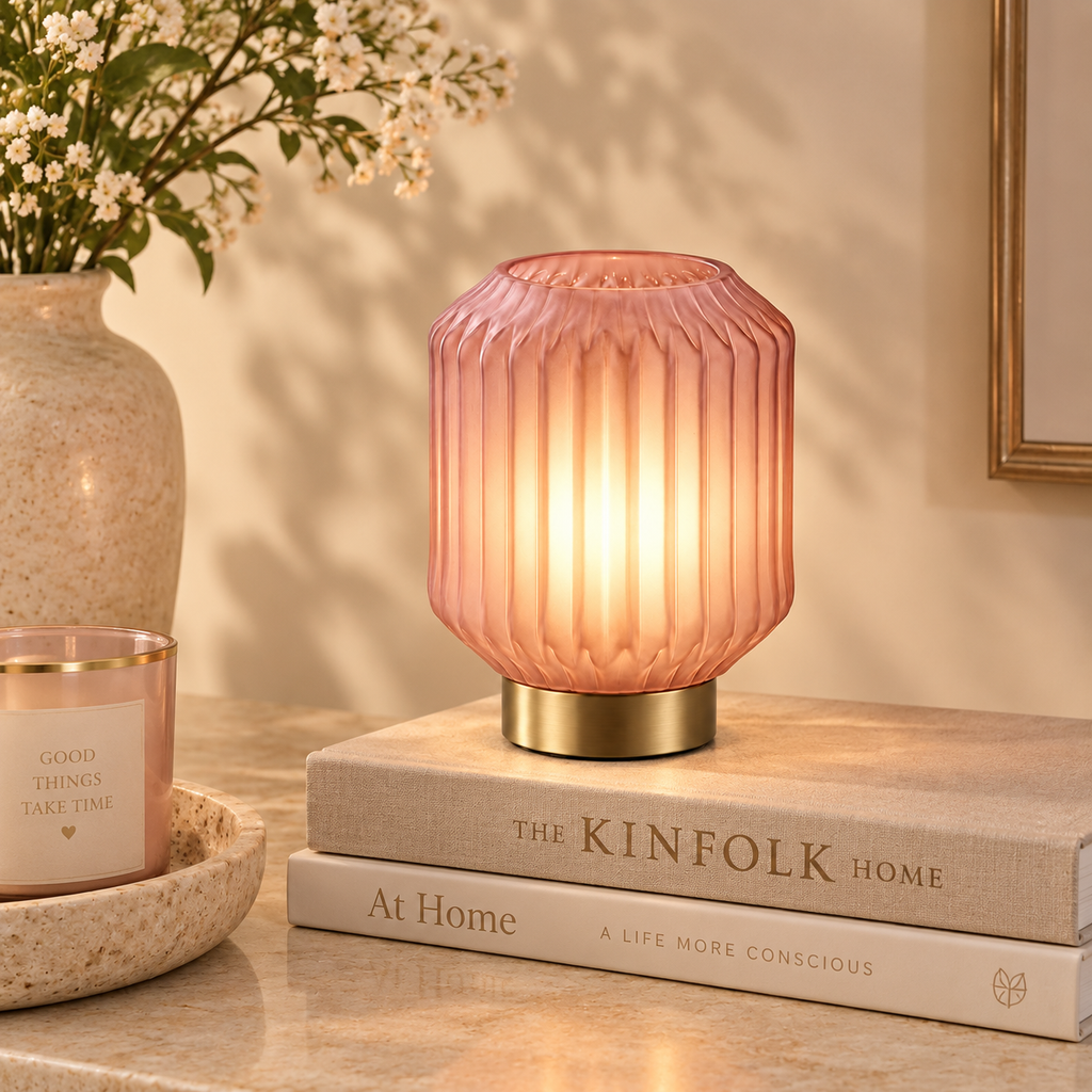 Lampada da Tavolo Bright Lamp Rosa Chiaro Ø 13 x H 17 cm – Vetro Modellato a Man