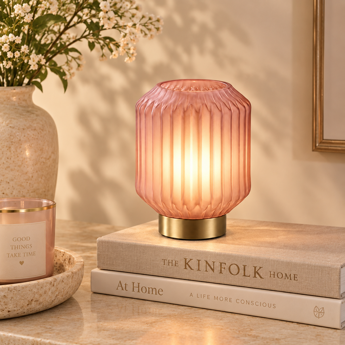 Lampada da Tavolo Bright Lamp Rosa Chiaro Ø 13 x H 17 cm – Vetro Modellato a Man