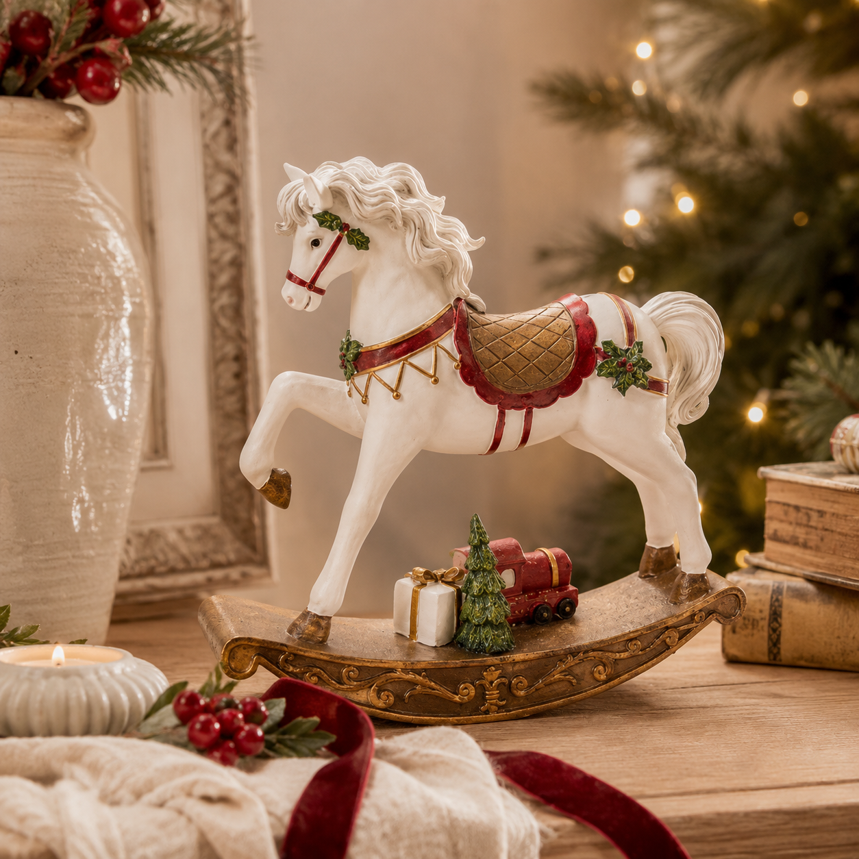 Cavallo a Dondolo Decorativo “La Giostra di Amelie” in Resina – 29 x 7 x H 30 cm