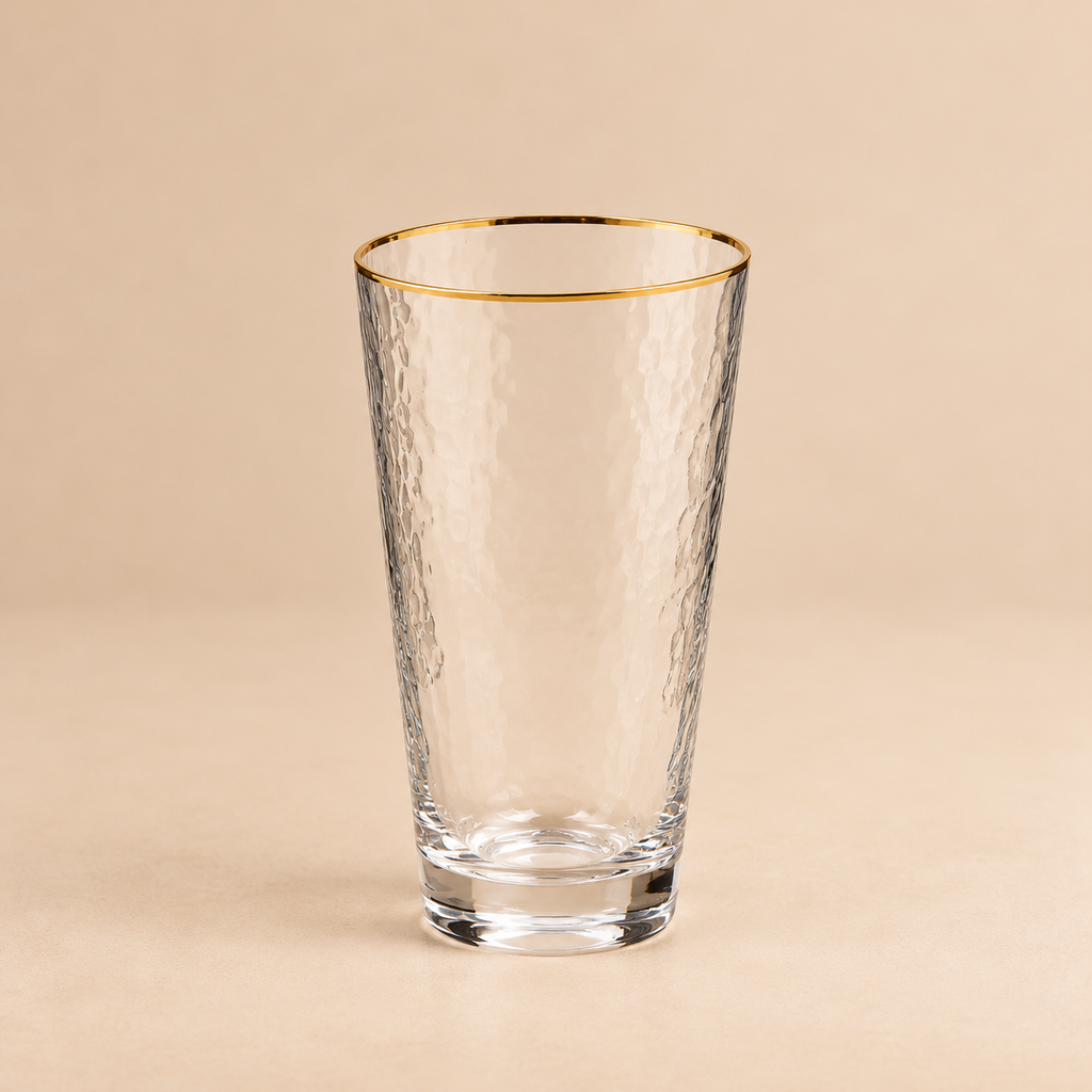 Set 6 Bicchieri Alti in Vetro Trasparente con Bordo Oro – 490 ml