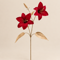Ramo Decorativo con Gigli Burgundy e Foglie Oro H 75 cm