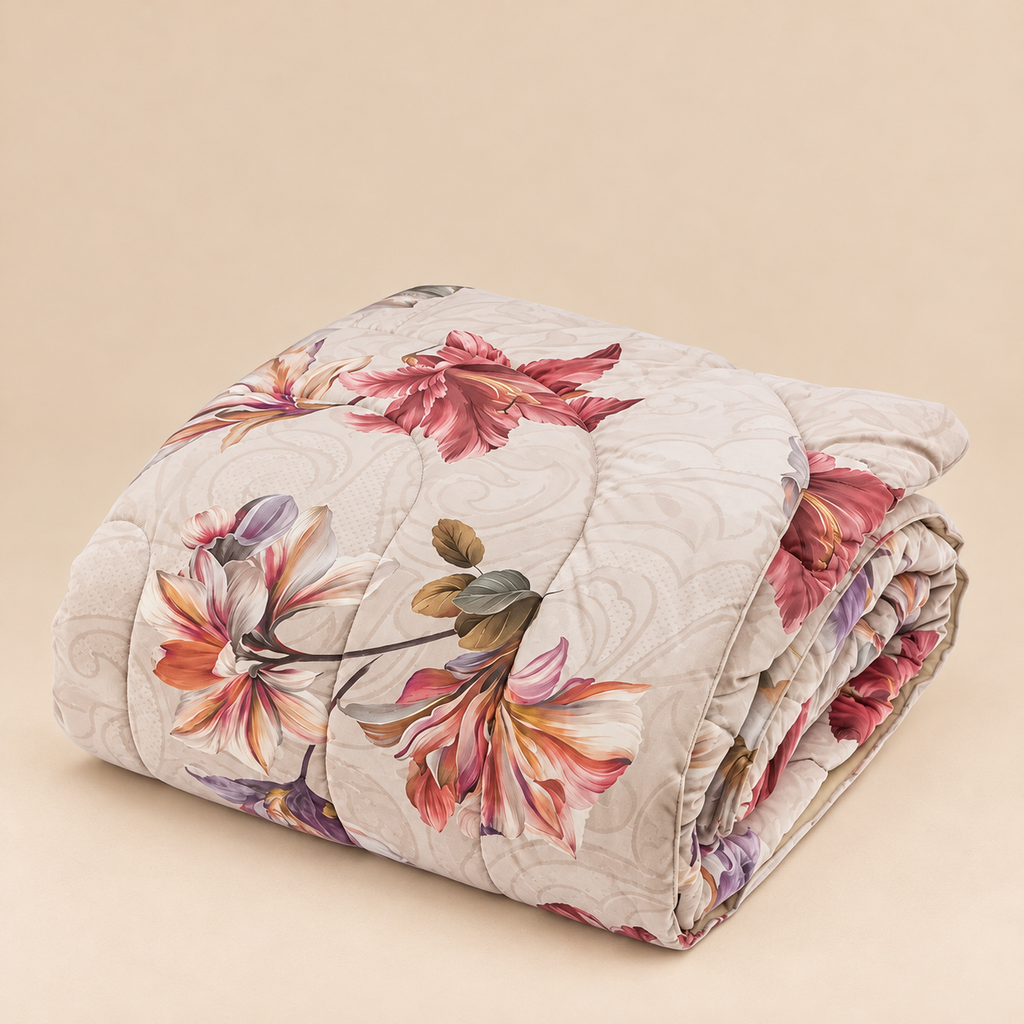 Trapunta Matrimoniale Invernale Margot in Percalle di Cotone con Stampa Floreale Rosa Antico e Avorio 270 x 270 cm – Tessitura Randi
