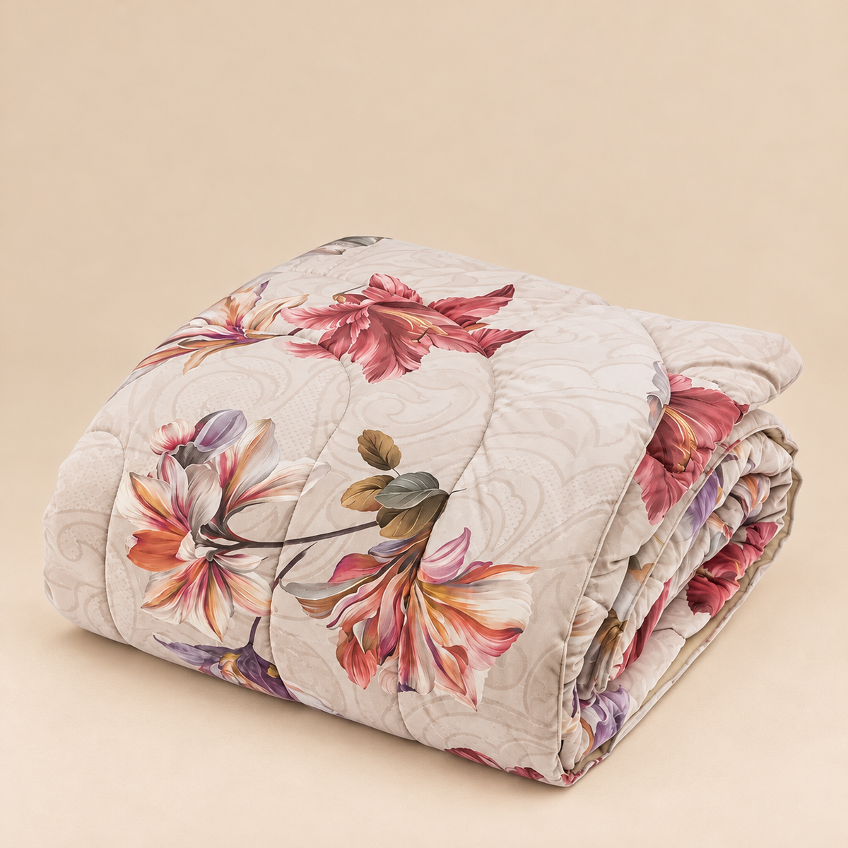 Trapunta Matrimoniale Invernale Margot in Percalle di Cotone con Stampa Floreale Rosa Antico e Avorio 270 x 270 cm – Tessitura Randi