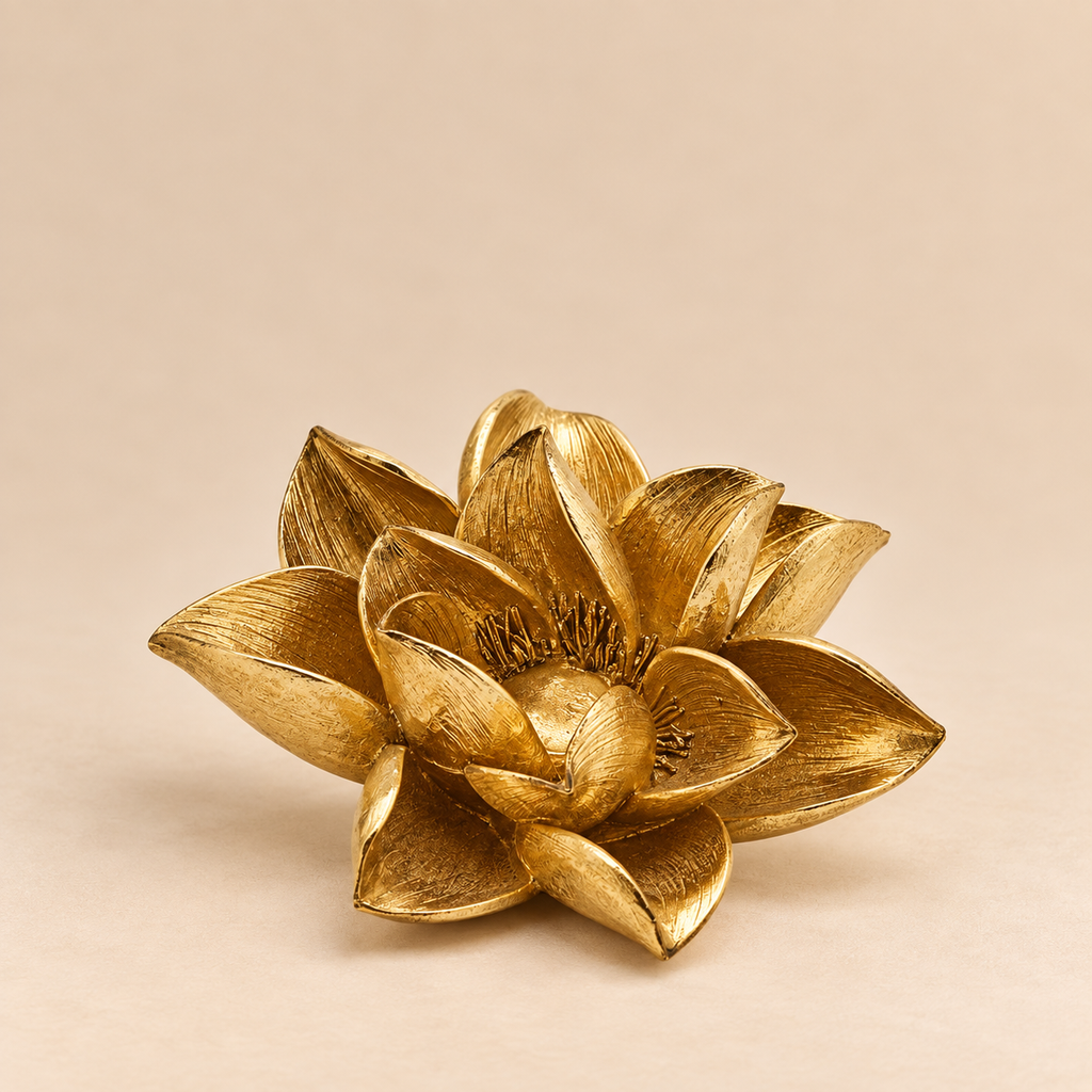 Portacandela Magnolia Oro in Poliresina Ø18 x H7 cm - EDG