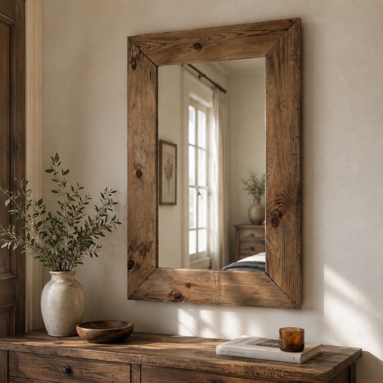 Specchiera Rettangolare in Legno Riciclato – Stile Country Naturale