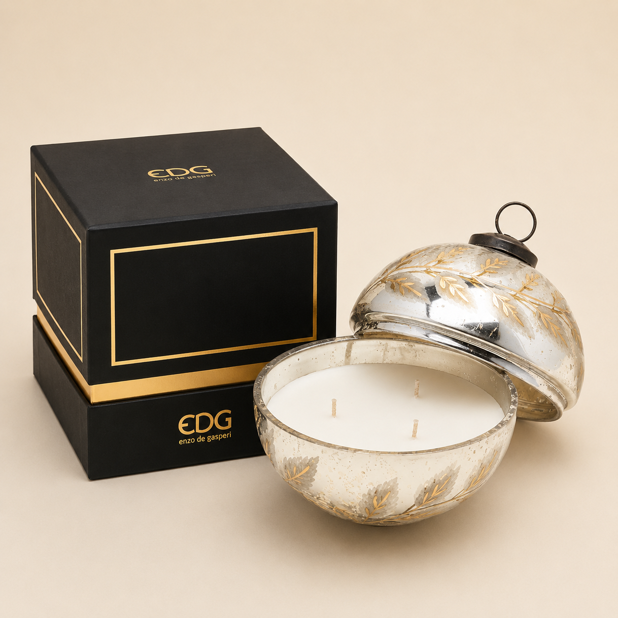 Candela Decorativa a Sfera con Motivo Foglie 13cm