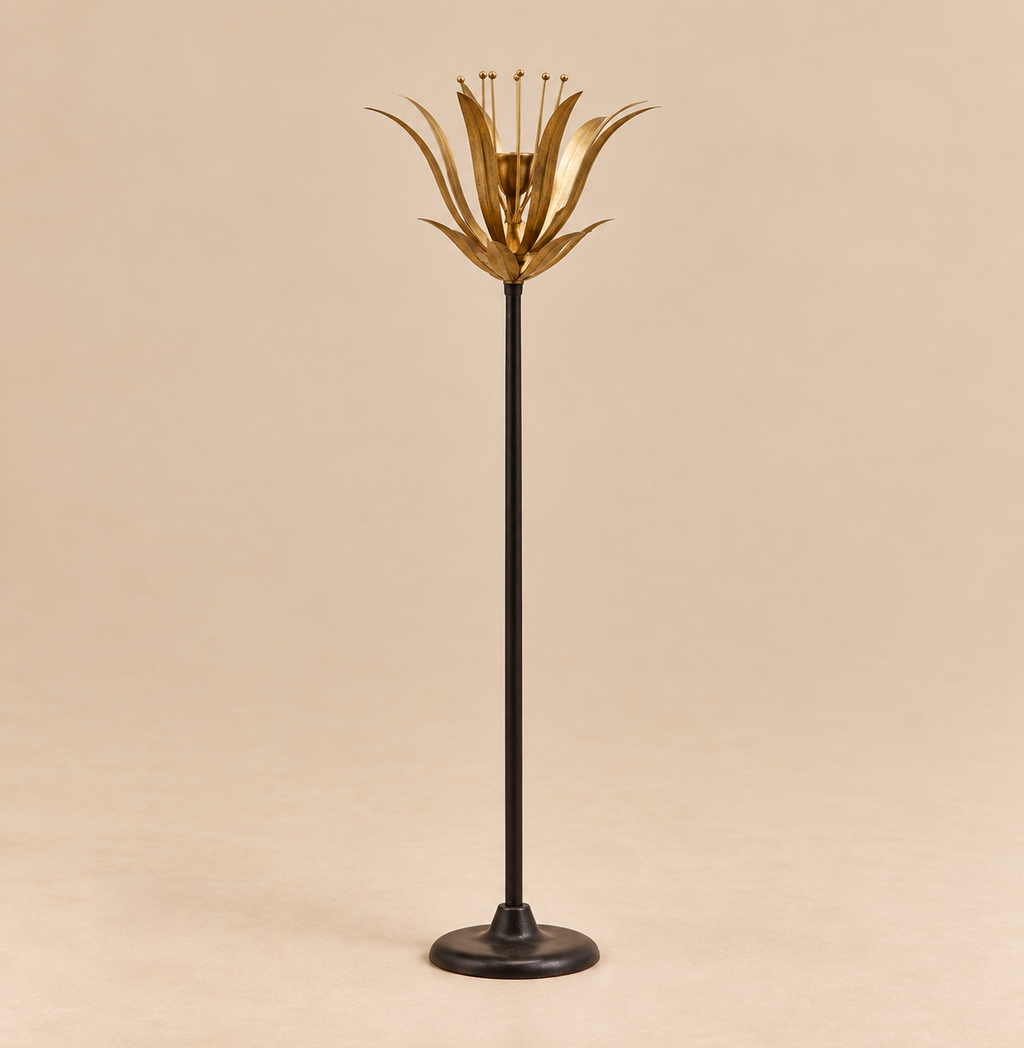 Portacandela Ramo Fiore con Pistilli Oro e Nero h.68 cm