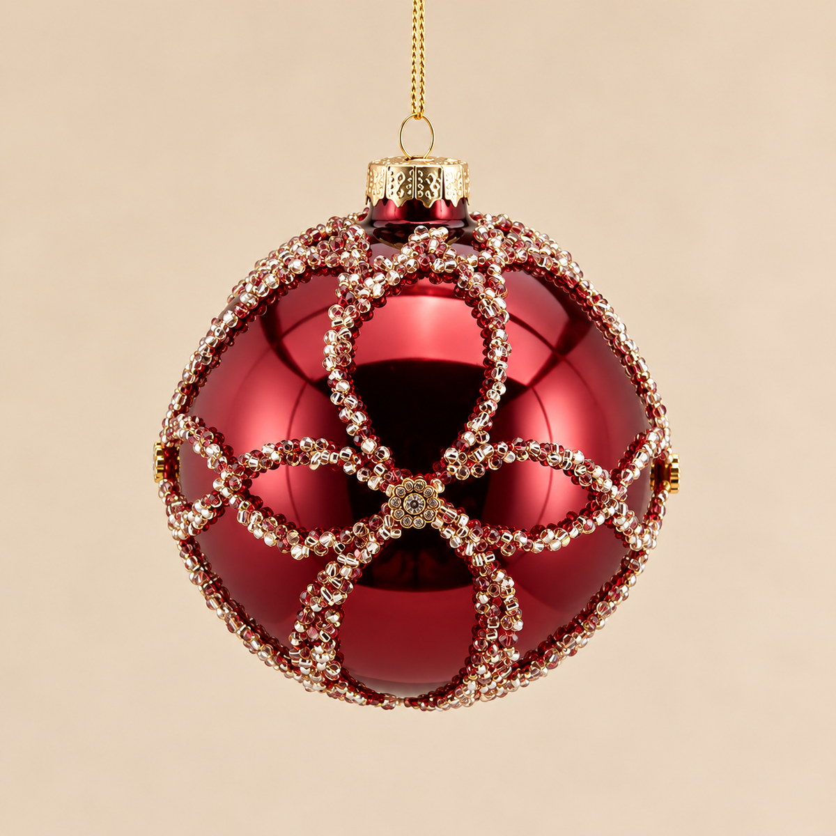 Sfera Natalizia EDG in Vetro Bordeaux Lucido con Ricami Gioiello e Strass Argento Ø8 cm
