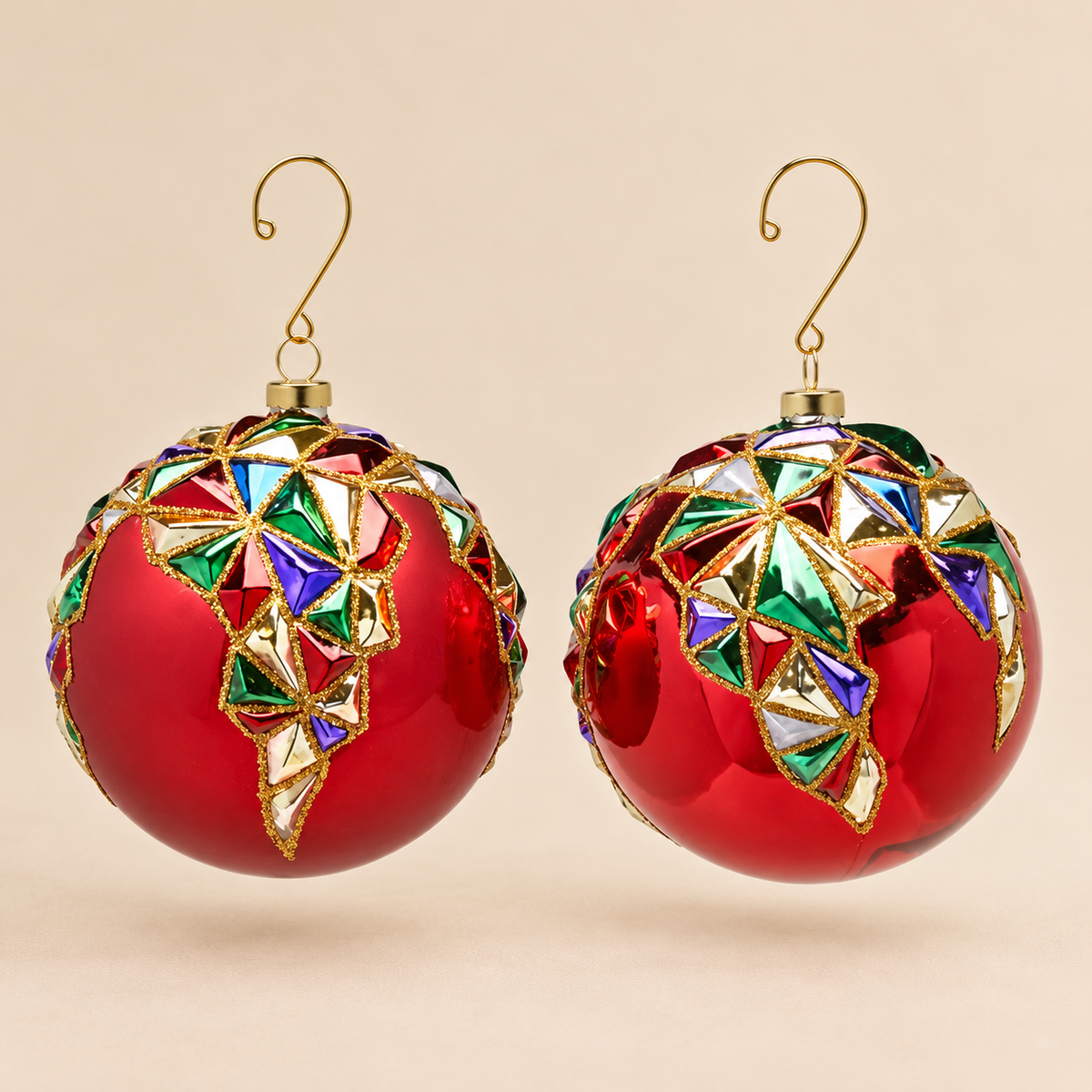 Sfera Natalizia EDG Rossa con Decorazioni Multicolore Effetto Vetrata e Dettagli Oro Ø10 cm – Finitura Opaca o Lucida