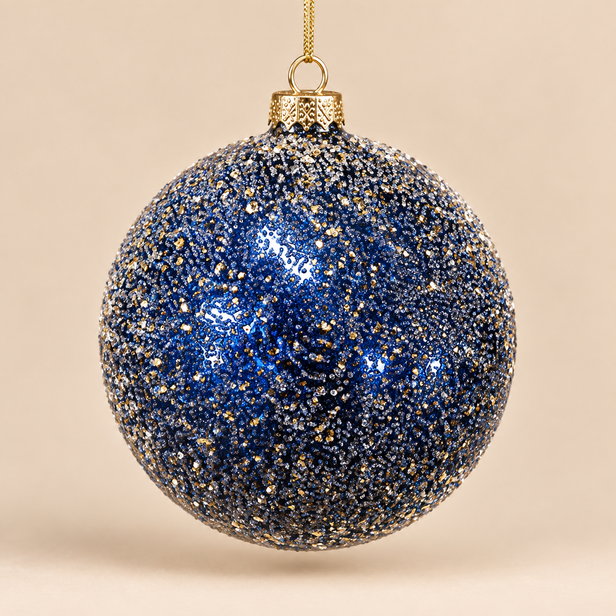 Sfera di Natale in Vetro Blu e Argento Effetto Ghiaccio Ø 12 cm