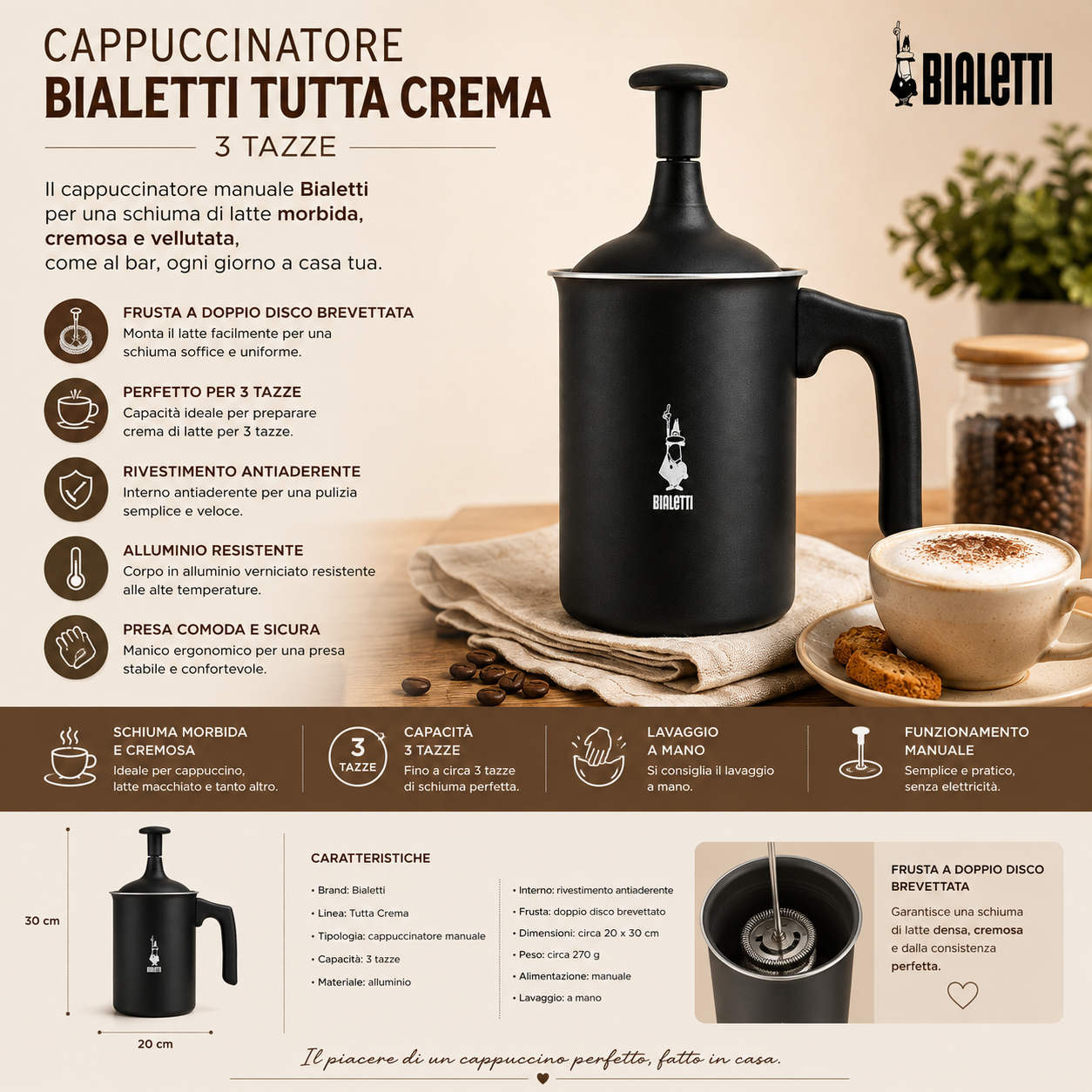 Cappuccinatore Bialetti Tutta Crema – 3 Tazze