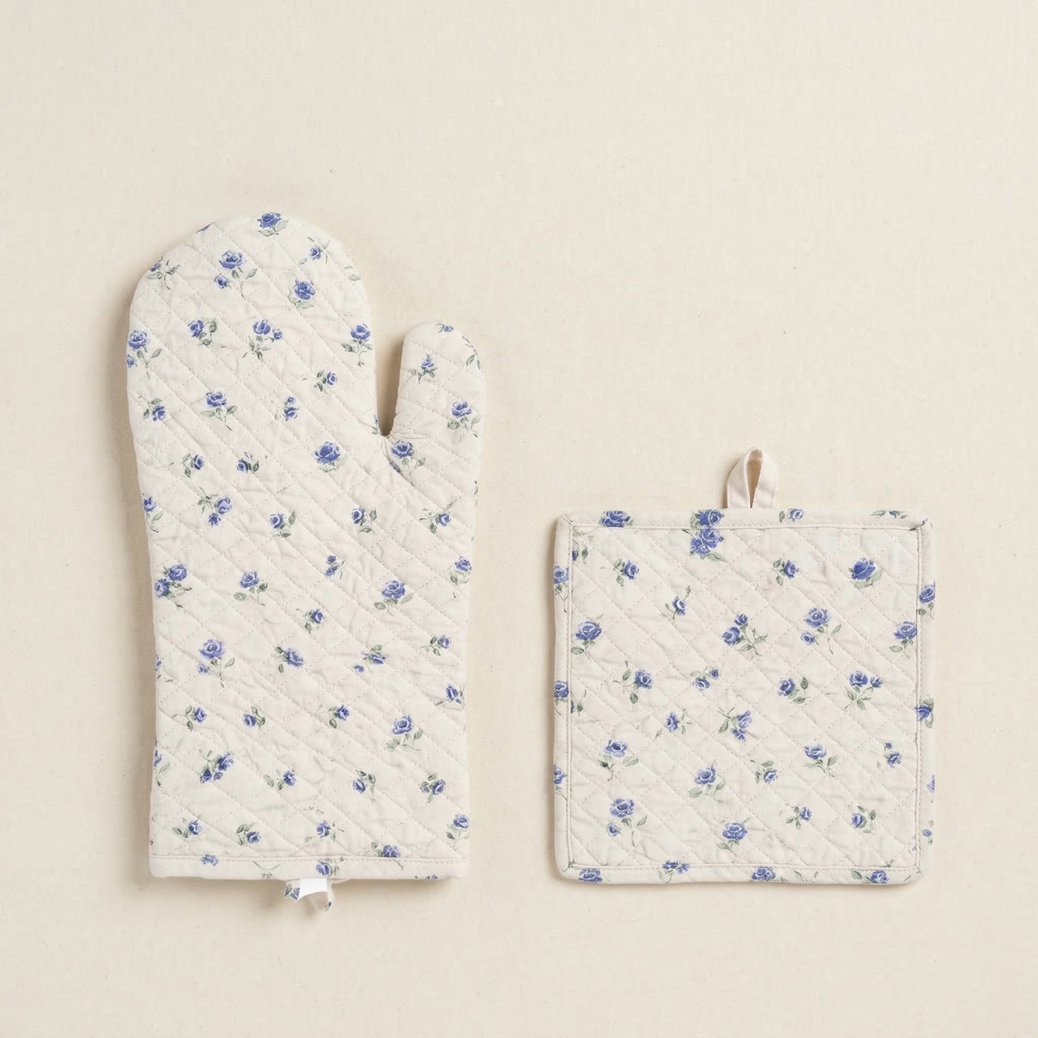 Set guanto e presina Floret Full celeste