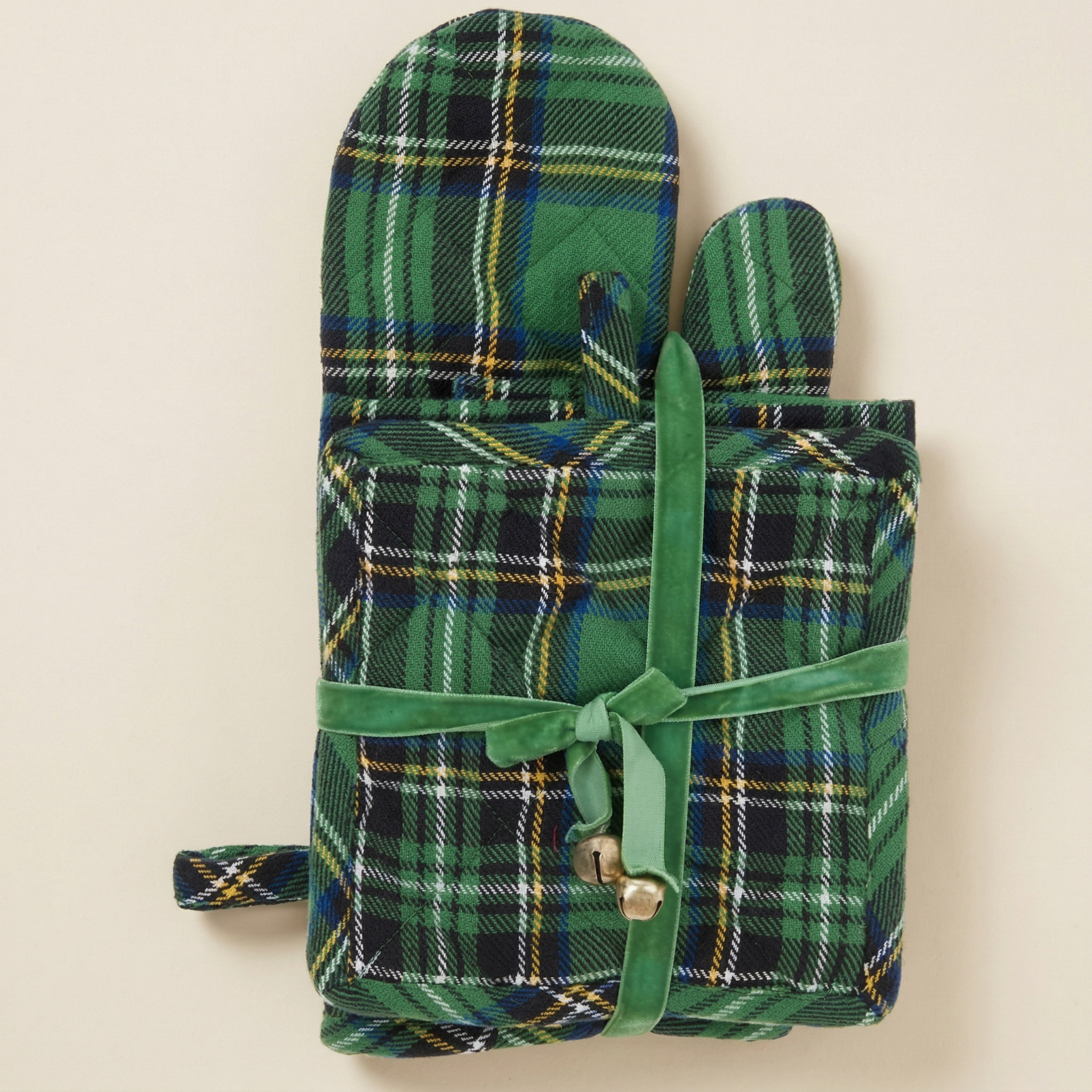Set guantone, presina e canovaccio Madison Avenue verde