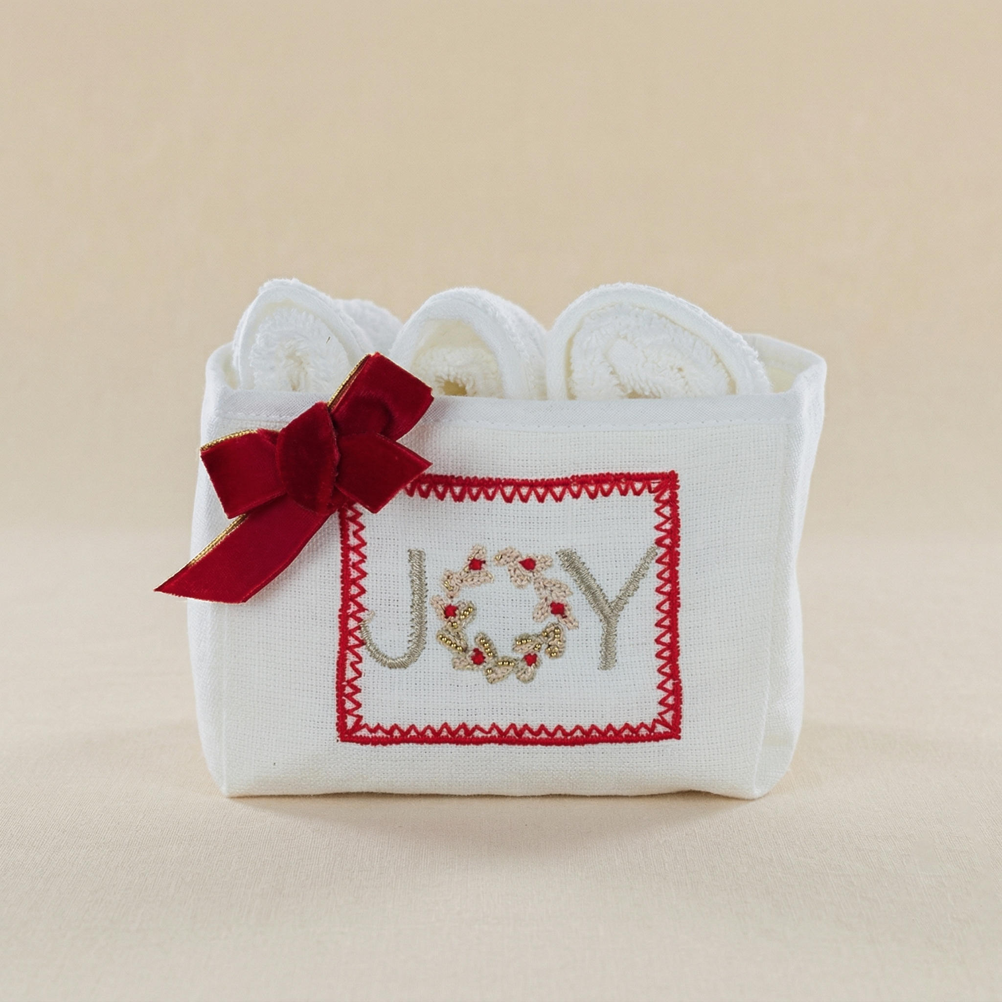 Cestino con lavette Joy bianco