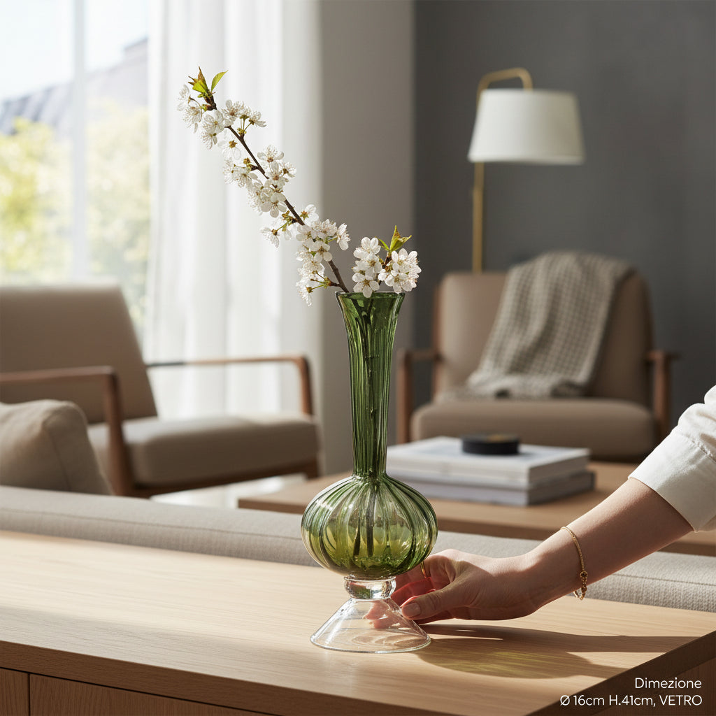 Vaso collo lungo verde h.41