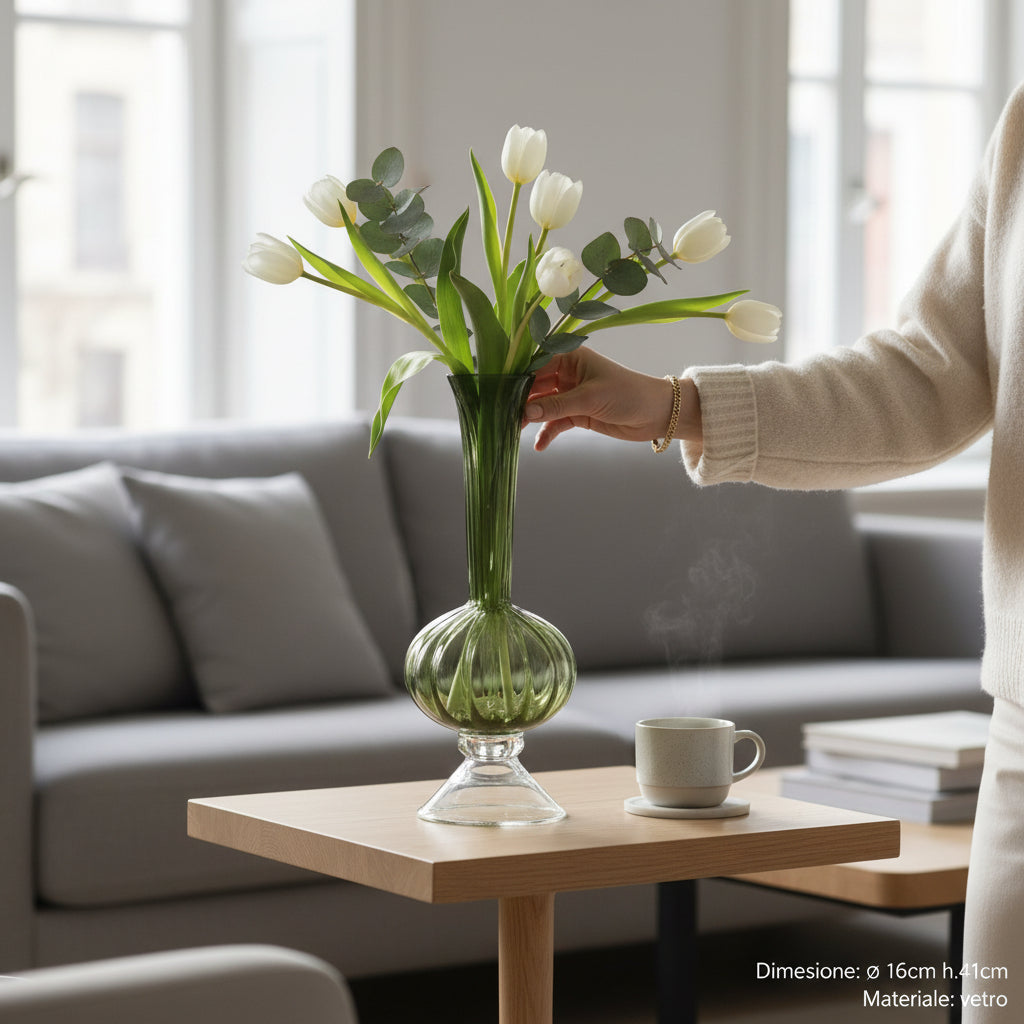 Vaso collo lungo verde h.41