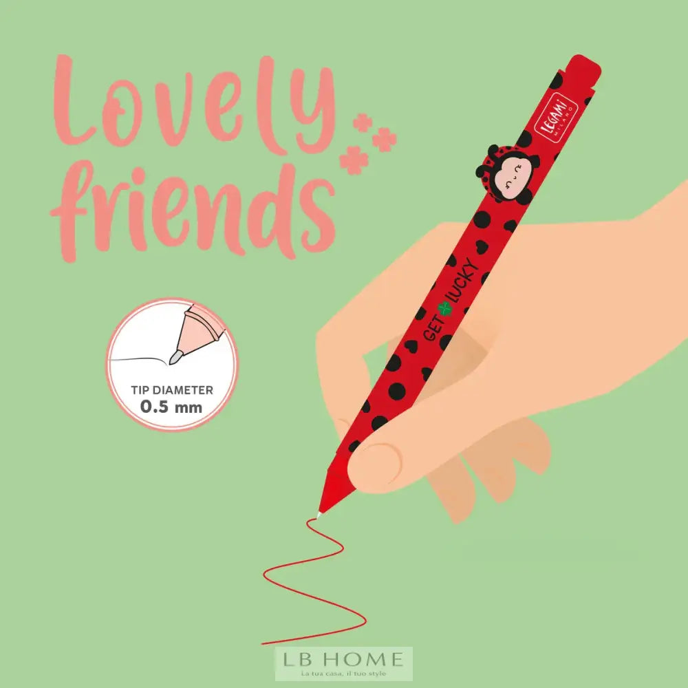 Penna Gel con Animaletto Decorativo Ladybug ’Get Lucky’ - Lovely Friends Cartoleria
