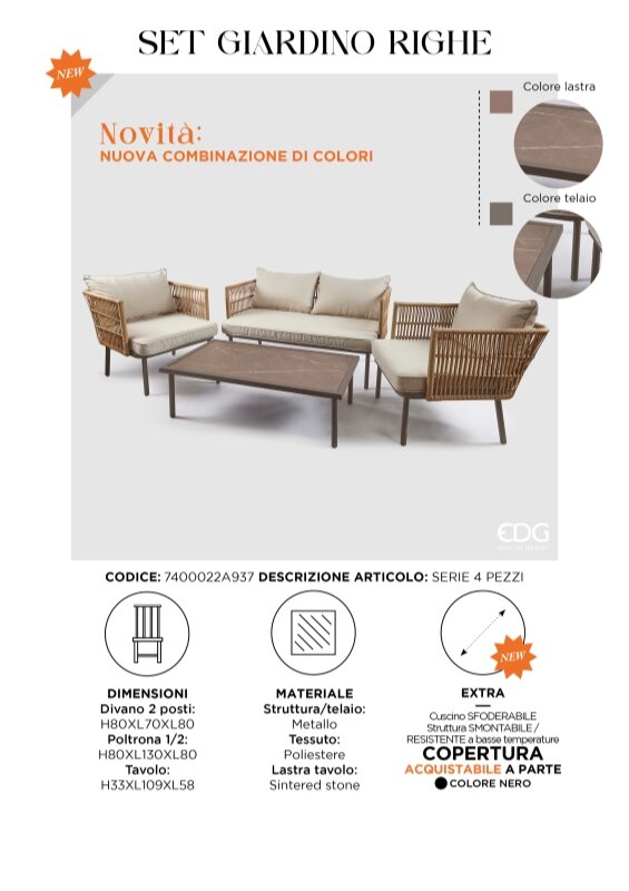 Set da giardino in metallo Righe 4 pezzi