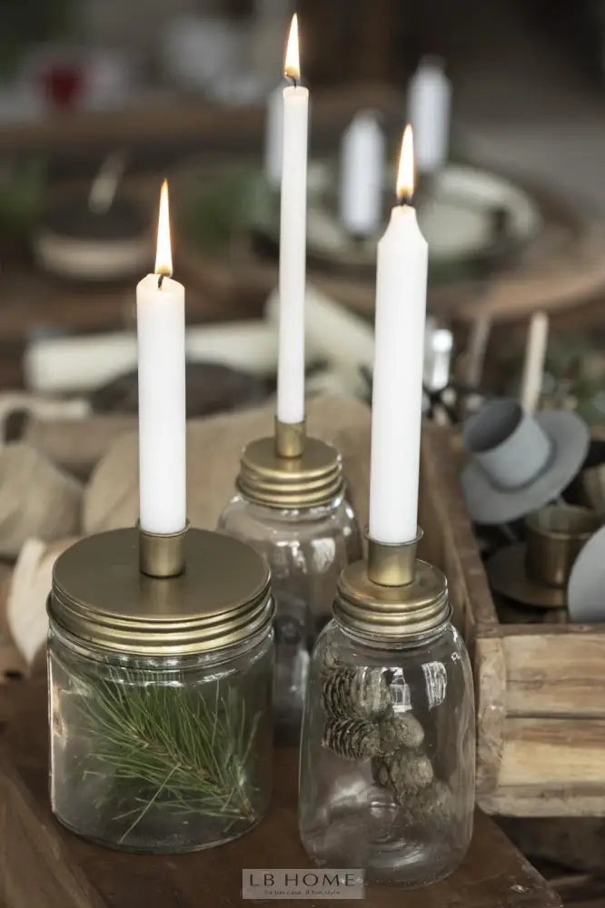 Portacandela barattolo con coperchio oro Portacandela