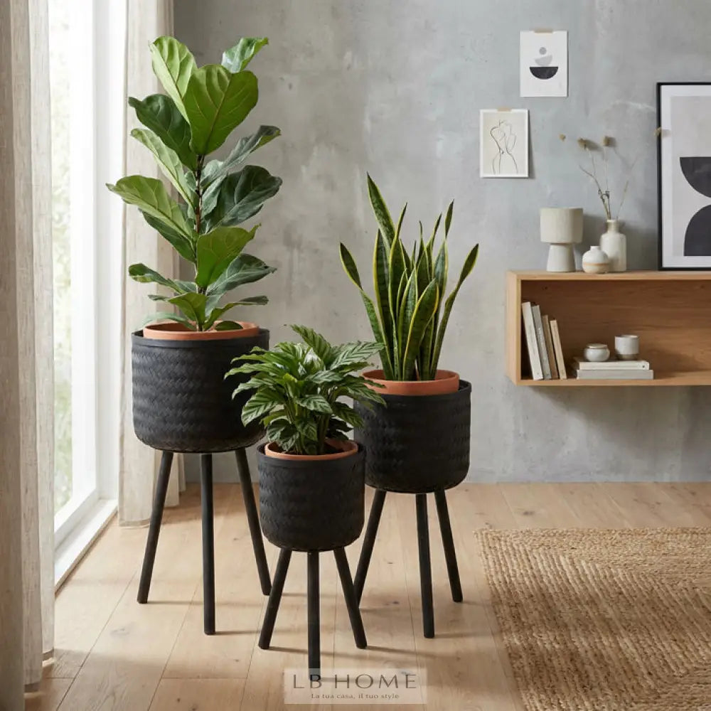 Portavaso bamboo con piedi nero h.55 Vasi e portavasi