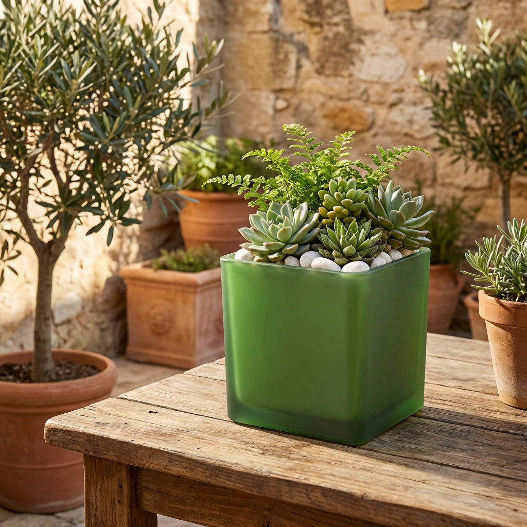 Vaso quadrato verde opaco 14cm