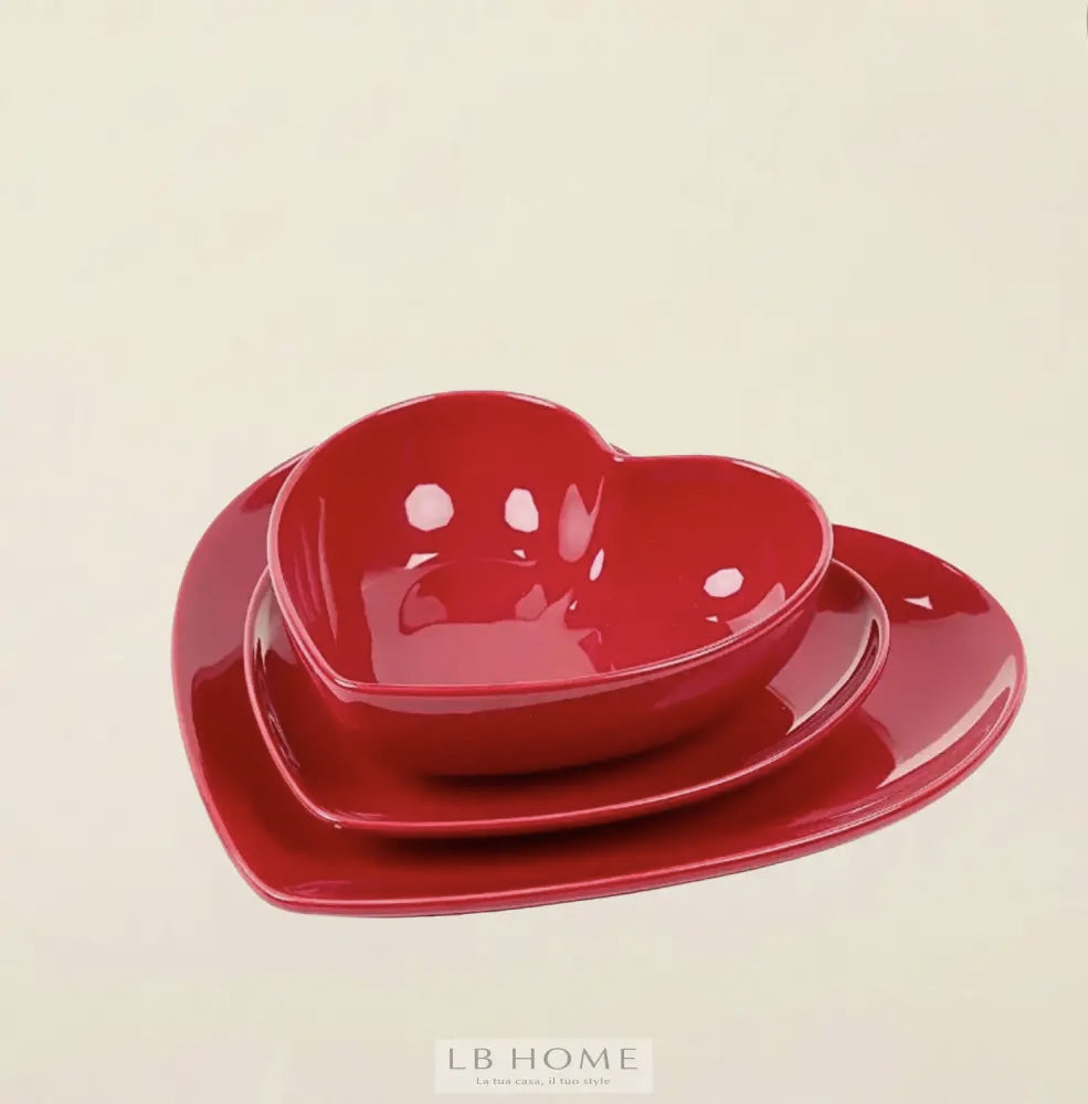 Servizio piatti 2 posti cuori rosso Piatti