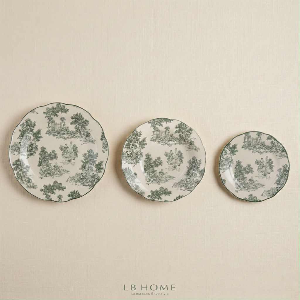 Set 2 posti tavola Toile de Jouy Verde