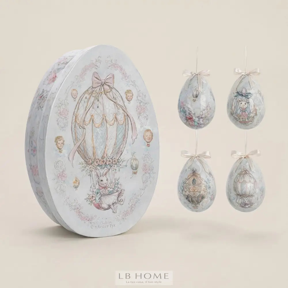 Set 8 Uova Pasquali Decorative Rococò con Scatola Regalo Decorazioni Pasquali