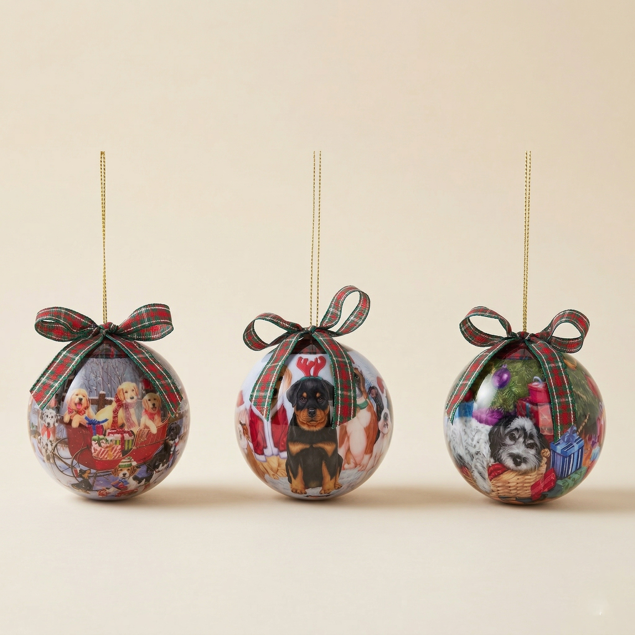 Set 14 sfere di natale con scatola esagonale cani