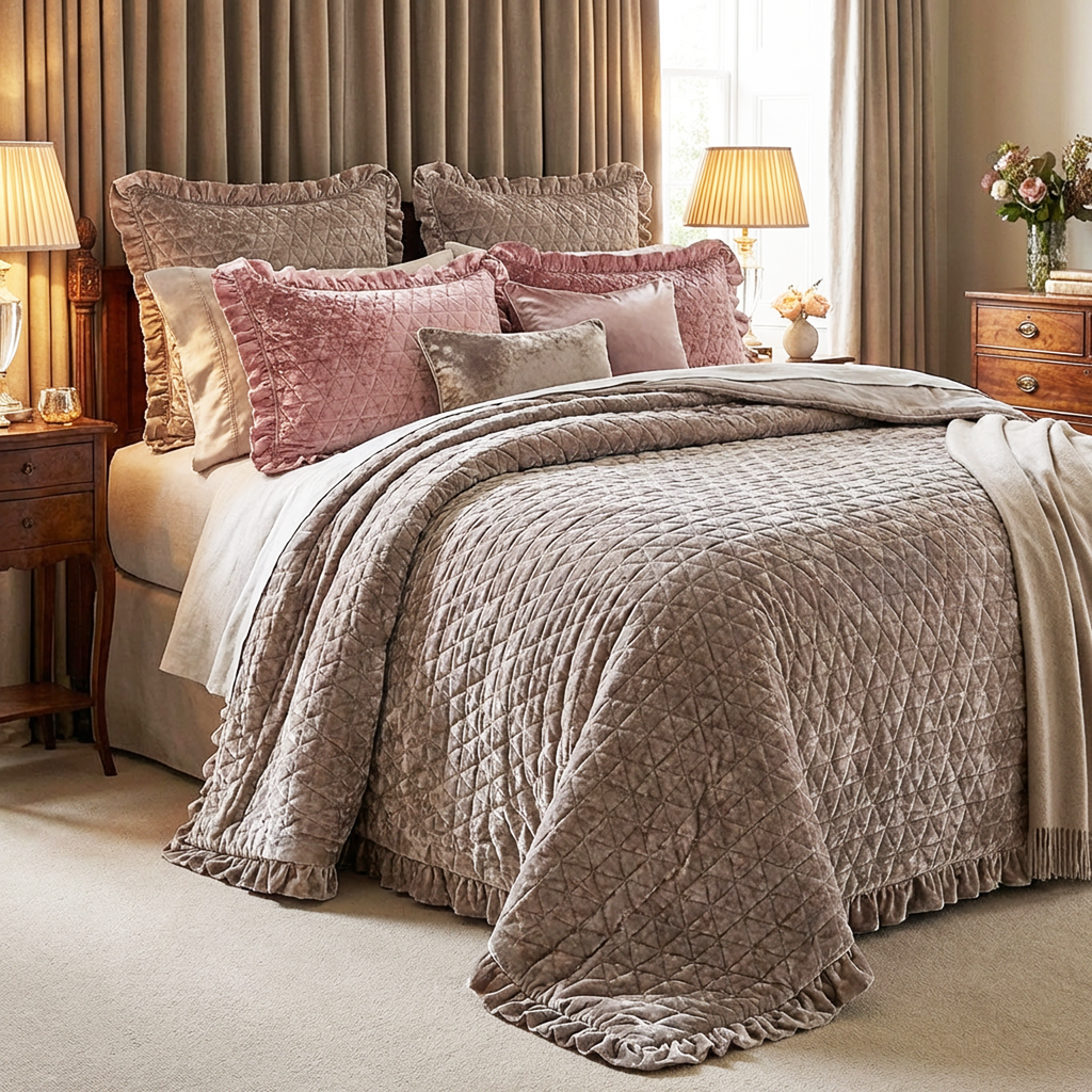 Set trapunta matrimoniale + copriguanciali Velluto all'arena beige