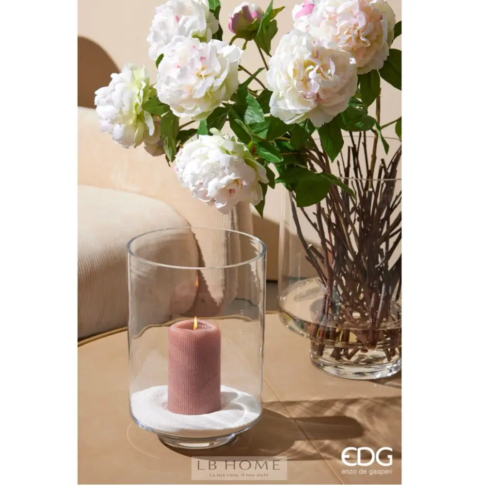 Vaso/portacandela cilindro con base Vaso vetro