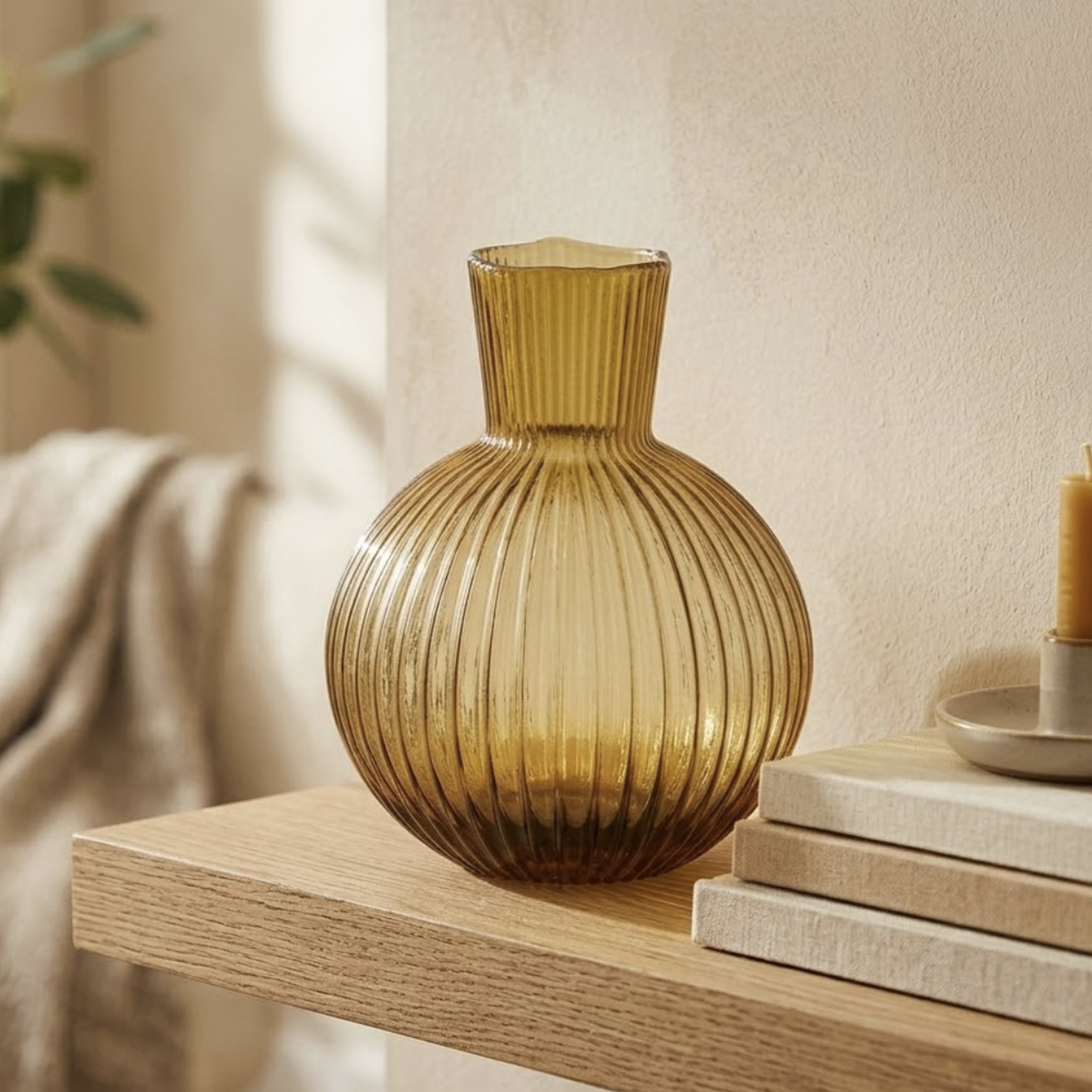 Vaso ampolla rigato ambra h.35